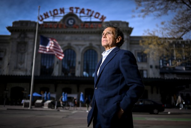 Former Denver Mayor Federico Peña poses for a portrait in front of Union Station on Monday, Feb. 24, 2025. (Photo by AAron Ontiveroz/The Denver Post)
